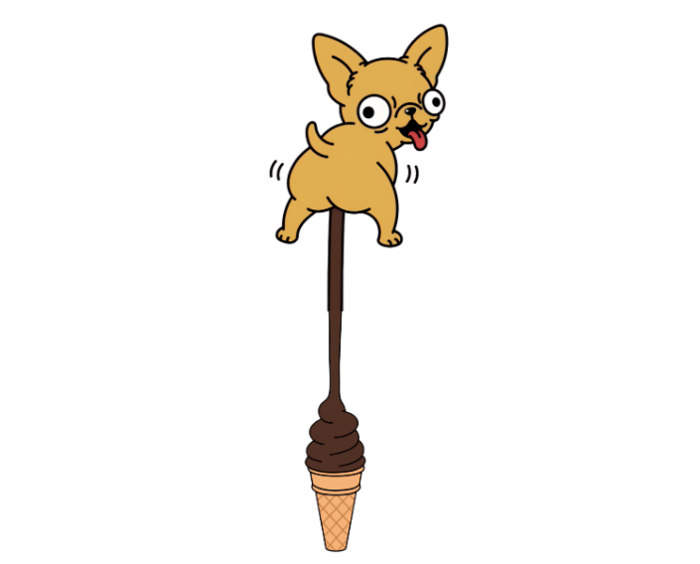 Blub perched on top of an ice cream cone