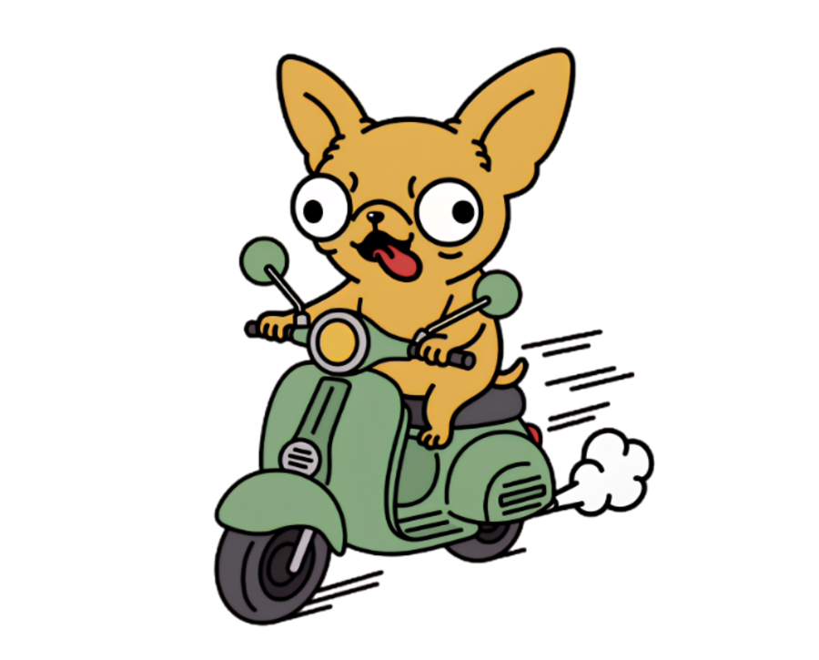 Blub riding a green scooter he cannot legally drive